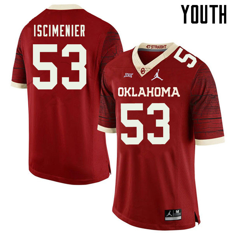 Jordan Brand Youth #53 Jared Iscimenier Oklahoma Sooners College Football Jerseys Sale-Retro